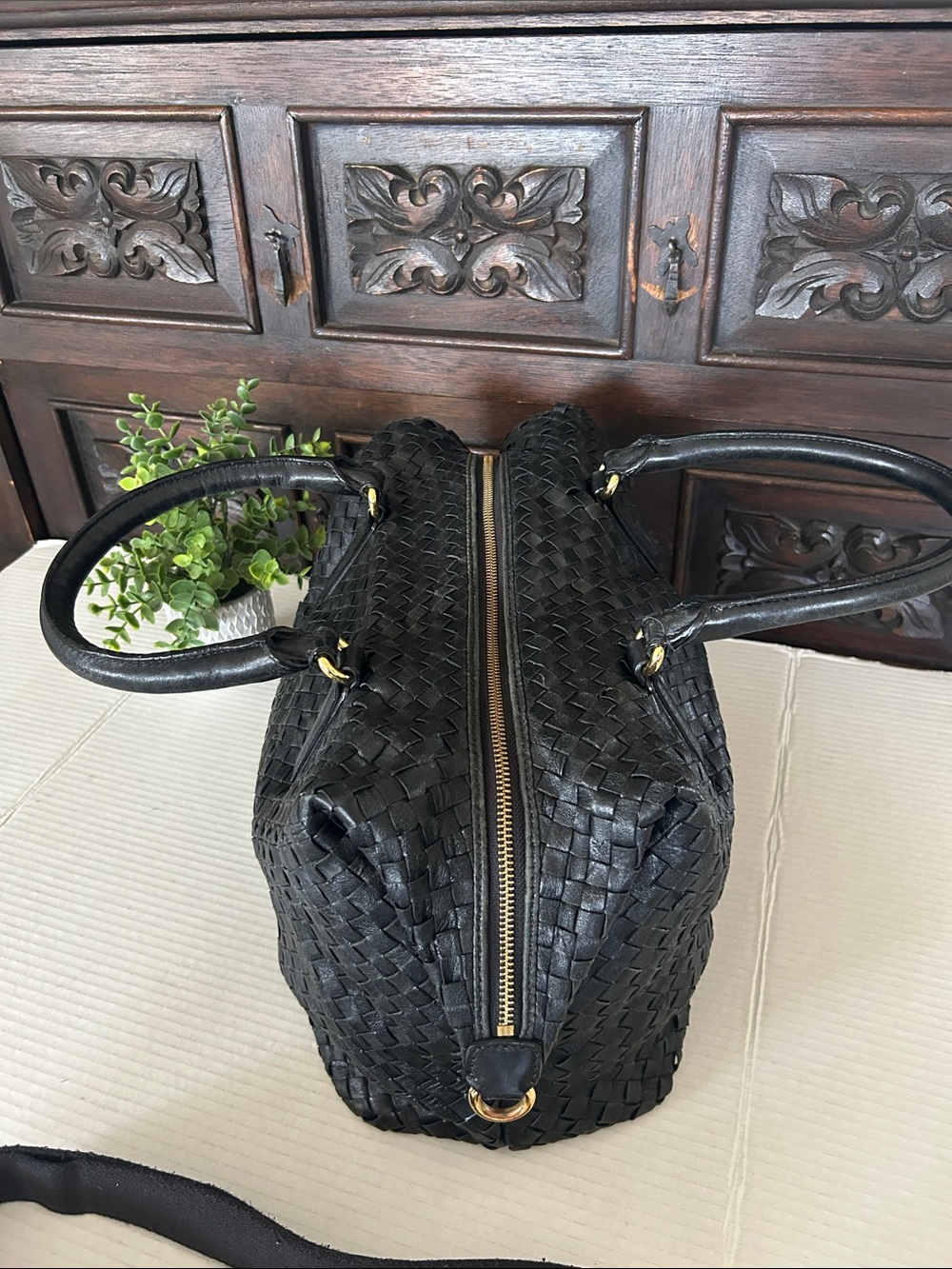 Christopher Kon Woven Leather Tote Bag with Detachable Strap - Black - Picture 7 of 15